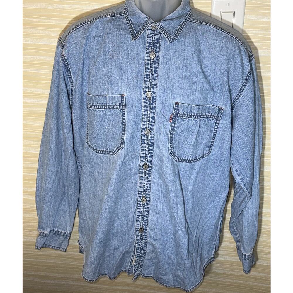 LEVIS RED TAB Men's Blue Demin Long Sleeve Shirt L 0619